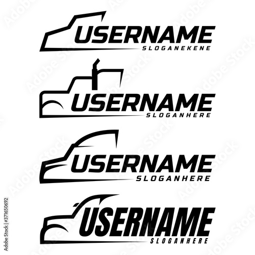semi truck line logo design concept vector mini set art