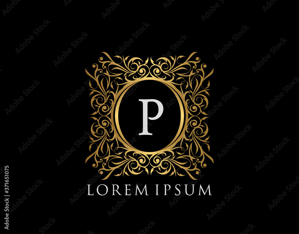 Luxury Badge Letter P Logo. Luxury gold calligraphic vintage emblem with beautiful classy floral ornament. Classy Frame design Vector illustration. Luxury Badge Letter P Logo. Luxury gold calligraphic vintage emblem with beautiful classy floral ornament. Classy Frame design Vector illustration.