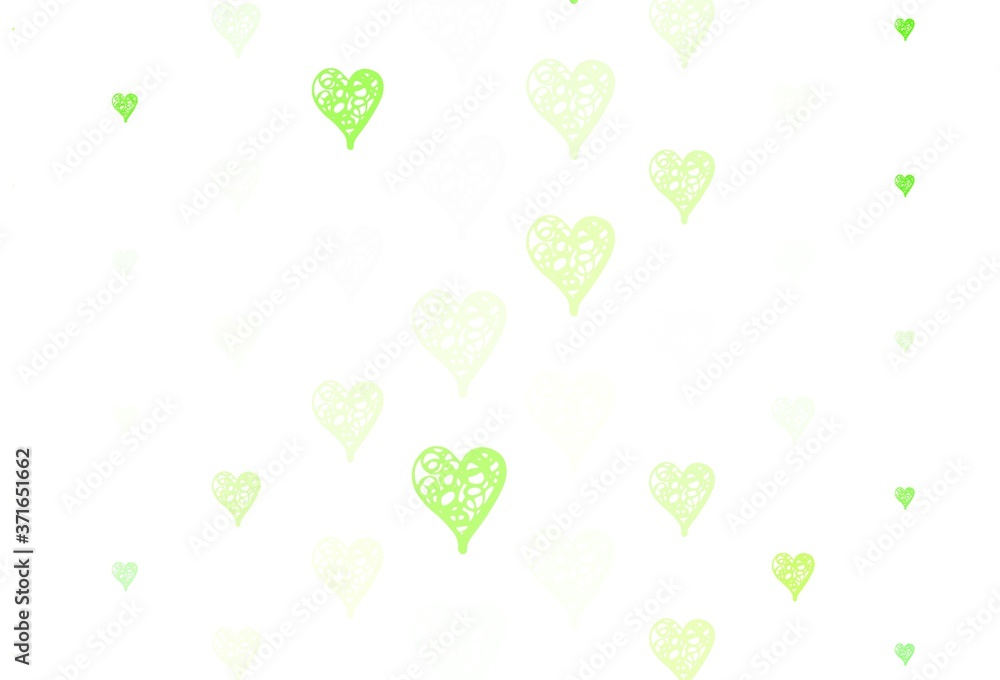 Light Green, Yellow vector background with hearts.