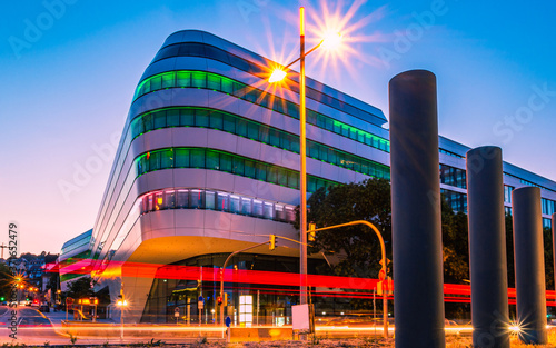 At night in stuttgart with buildings and lights