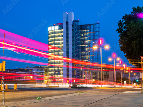 At night in stuttgart with buildings and lights