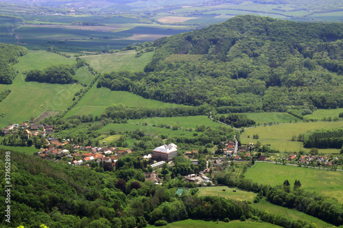 Milesovka lookout tower view into the valley