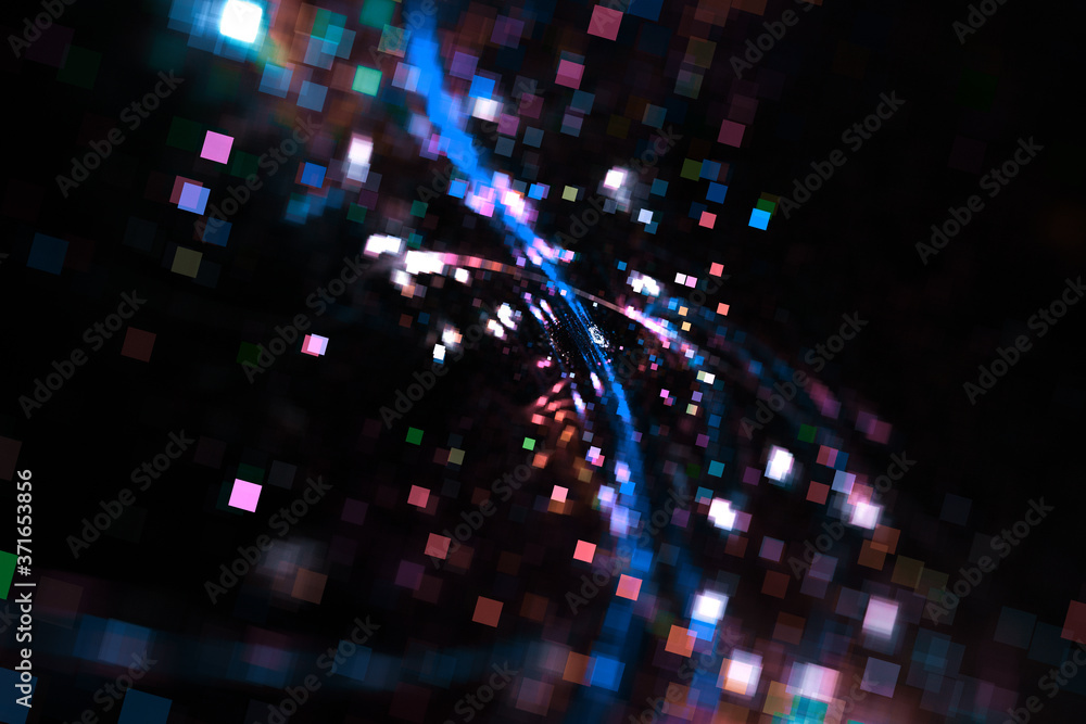 Abstract colorful light elements on dark background. 