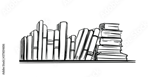 Books on the bookshelf. Hand drawn sketch illustration. Vector with transparent background