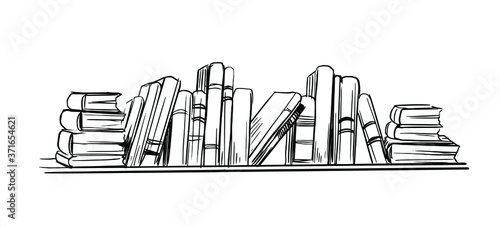Books on the bookshelf. Hand drawn sketch illustration. Vector with transparent background