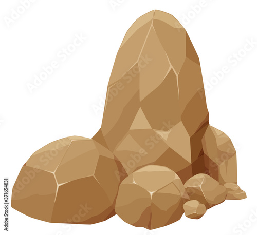 高い岩と崩れた石のイラスト_茶色