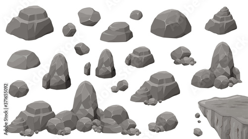 岩と石のイラスト素材セット_岩石_崖_グレー photo