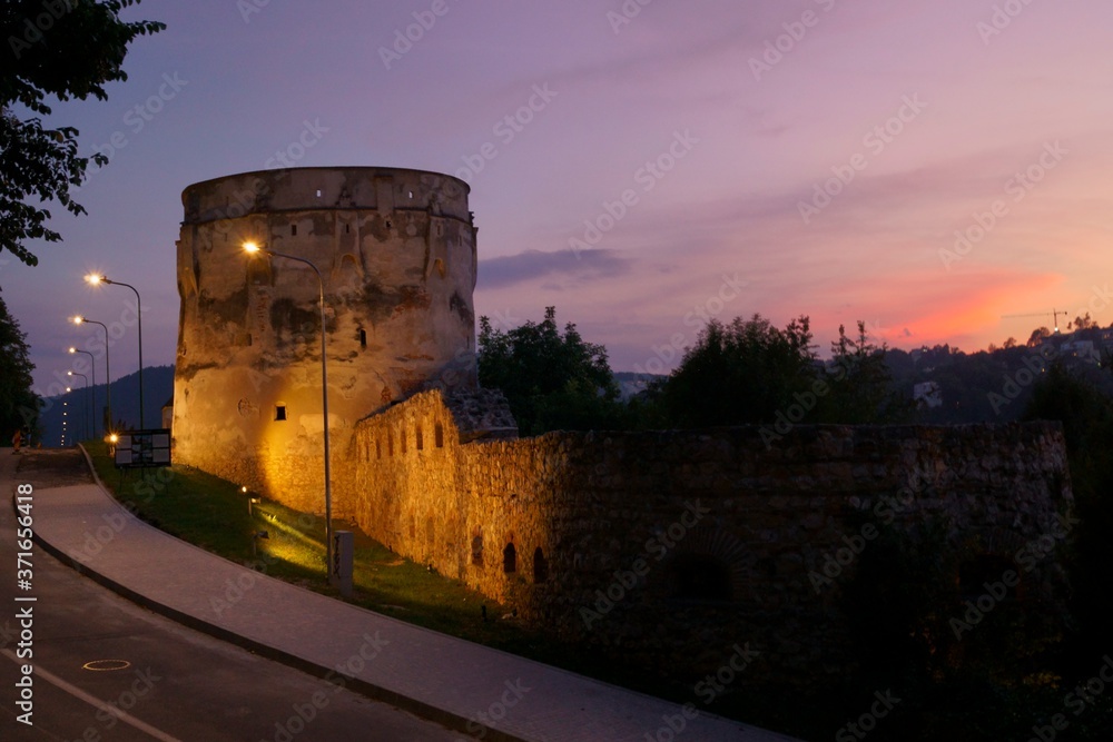 Drapers Bastion  in the evening light (Bastionul Postavarilor), Brasov, Transylvania, Romania
