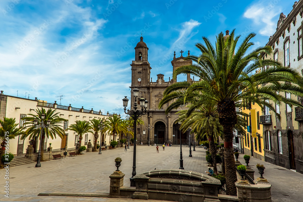 A view across the square of  Santa Anna in Las Palmas, Gran Canaria on a sunny day