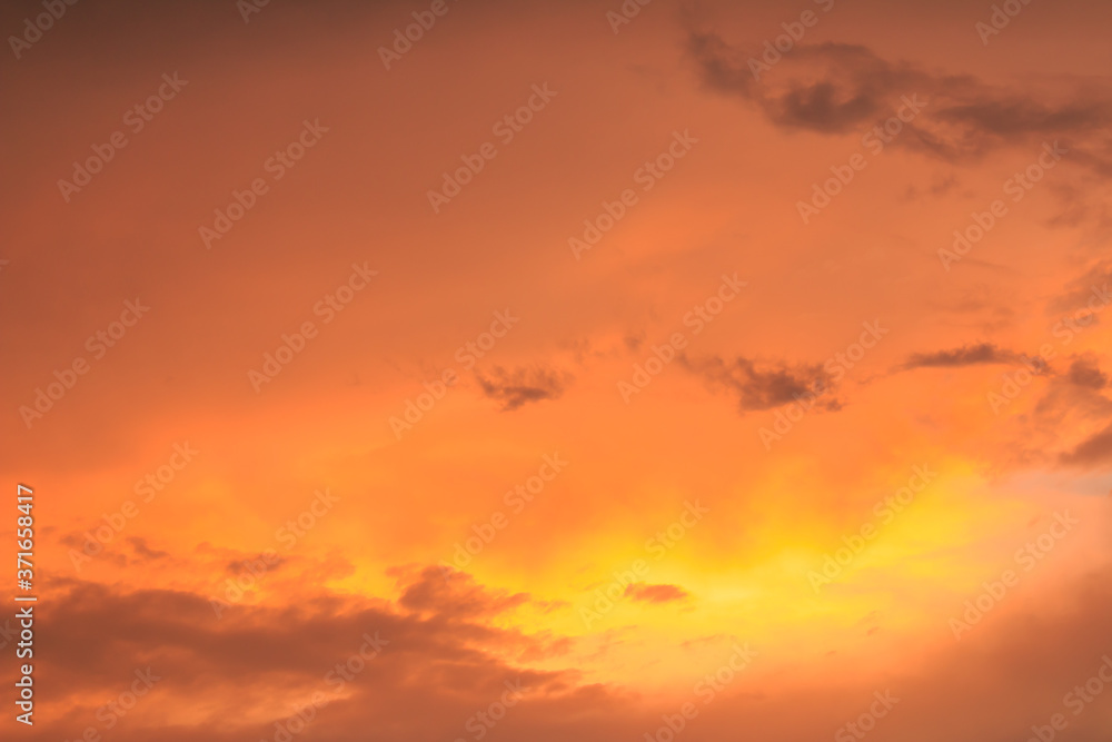 An orange and yellow sky with clouds. , Beautiful sky