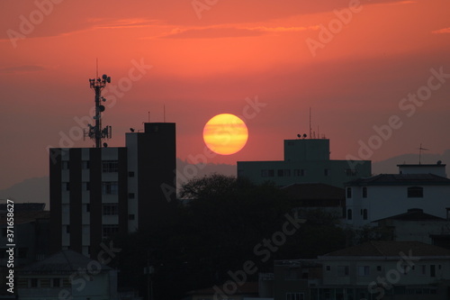 sunset over the city close detail in sun