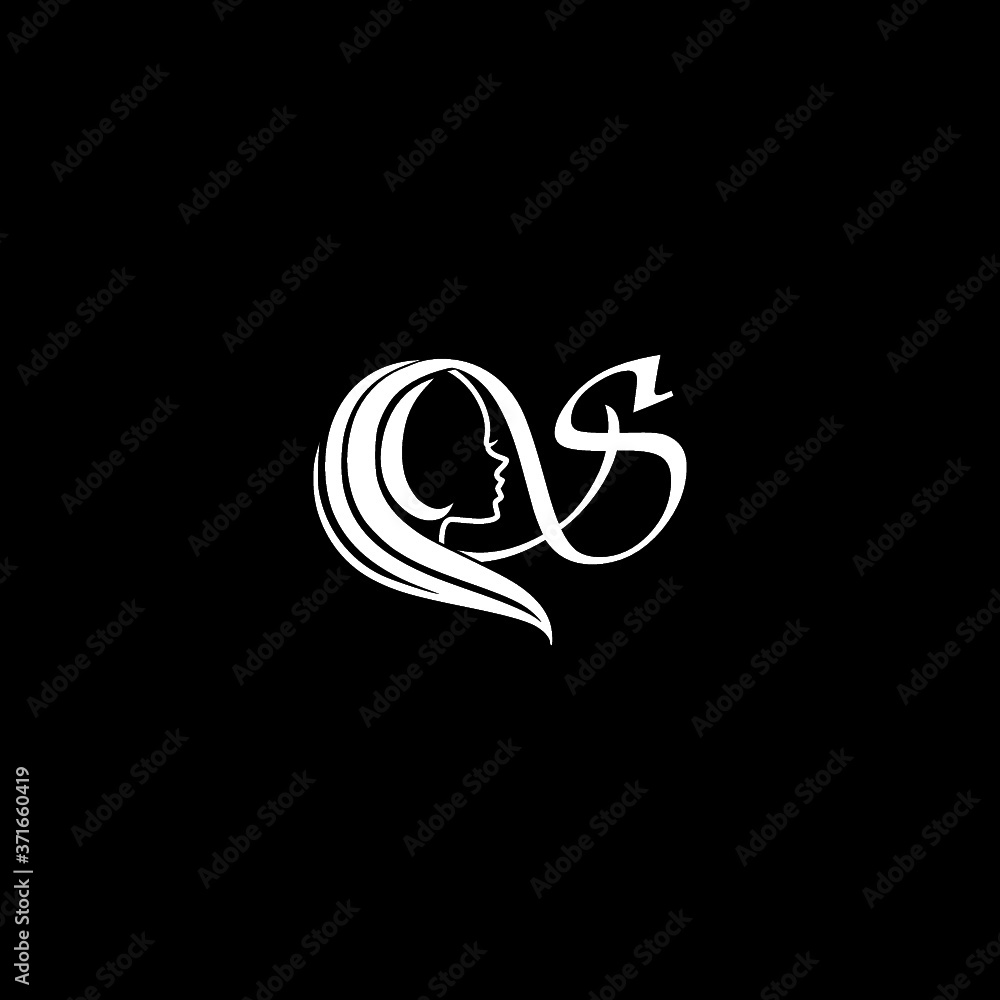 Initial letter S logo template with classic woman beauty face isolated on dark background Initial letter S logo template with classic woman beauty face isolated on dark background