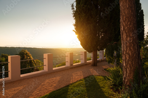 Sunset in the park in Dobrinj town , Krk Island, Croatia photo