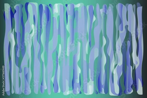 Vector abstract background in turquoise colors. Plastic semi-transparent shapes with a lilac-gray gradient fill against a turquoise gradient background.