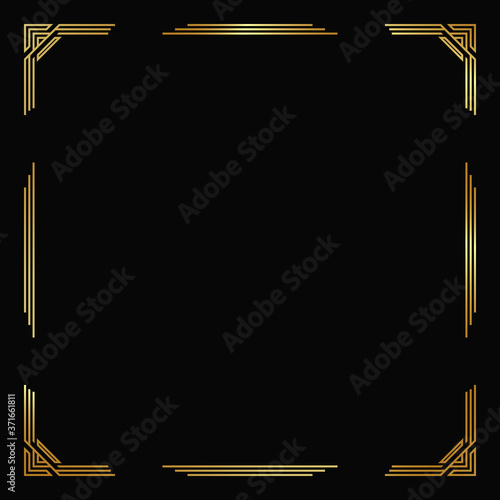 Vector golden frame on the black background. Isolated art deco border