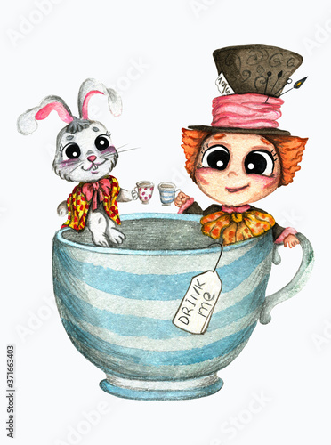 the Hatter and the rabbit drink tea