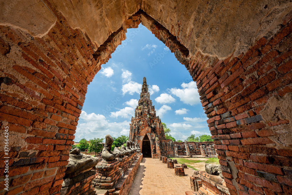 Remains of ancient temples in the historical site Ayutthaya in Thailand