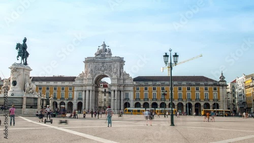 Commerce Square, Ornate triumphal arch or Arco da Rua Augusta. Lisbon, Portugal.
