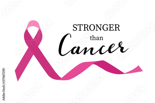 Stronger than cancer hand lettering with pink ribbon vector