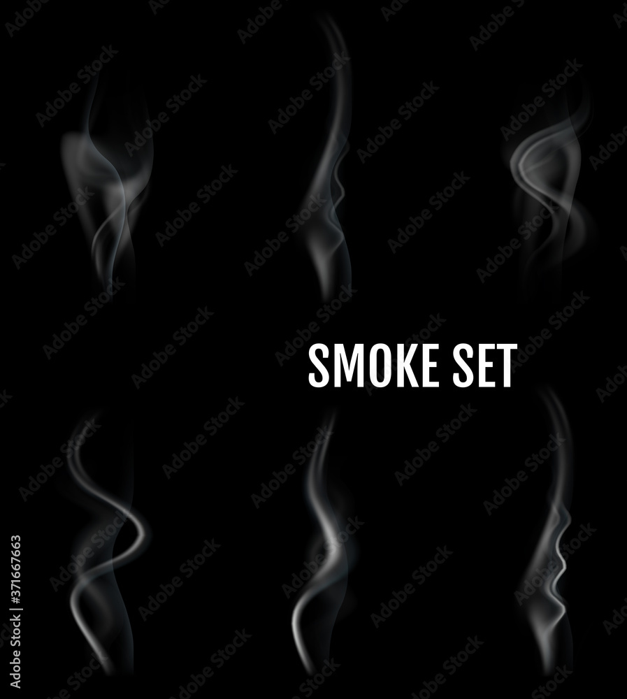 Vector realistic cigarette smoke waves. Vector realistic cigarette smoke waves.