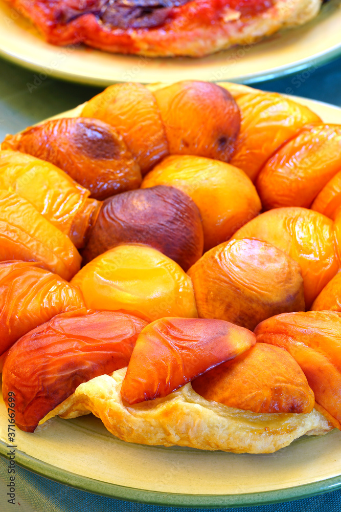 Homemade upside-down Tarte Tatin with apricots Homemade upside-down Tarte Tatin with apricots