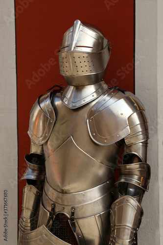 Metal armor of a medieval knight and warrior