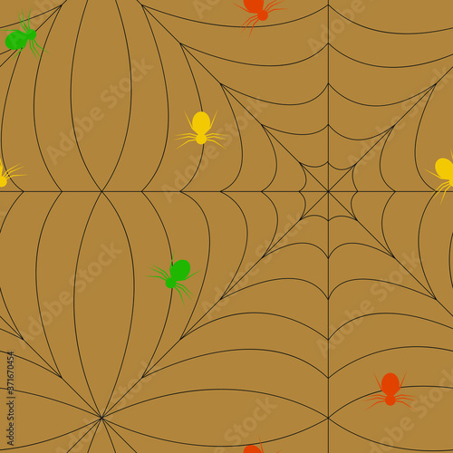 Vector scalable repeating textures of spiders in different colors.