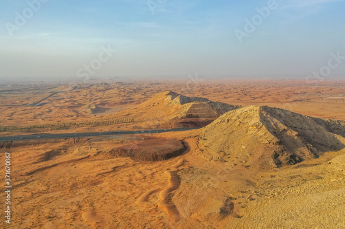 Drone view of Dry Desert in Dubai with Sand Ripples, High Dune Desert in United Arab Emirates 