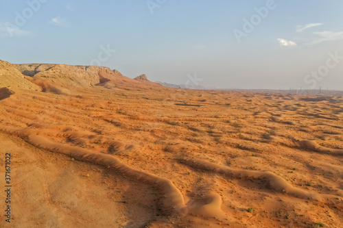 Drone view of Dry Desert in Dubai with Sand Ripples  High Dune Desert in United Arab Emirates 