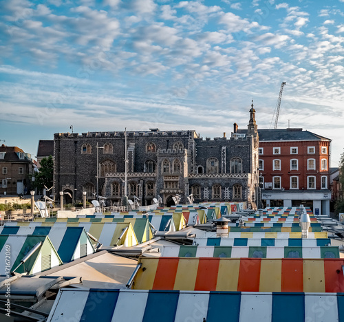 A view across the outdoor market in the city of Norwich photo