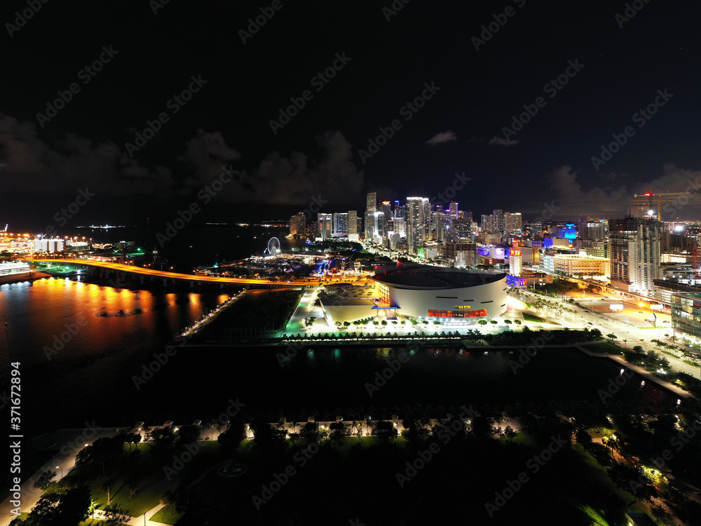 Aerial night photo Miami Dade Florida USA