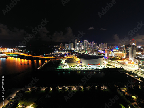 Aerial night photo Miami Dade Florida USA