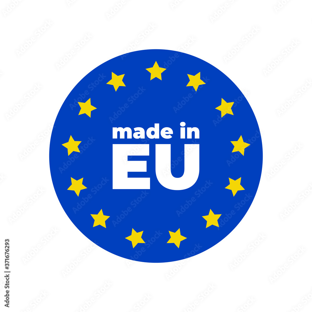 Made in EU icon. Export production symbol. Product created in European Union sign. Flat icon on white background. Vector Made in EU icon. Export production symbol. Product created in European Union sign. Flat icon on white background. Vector
