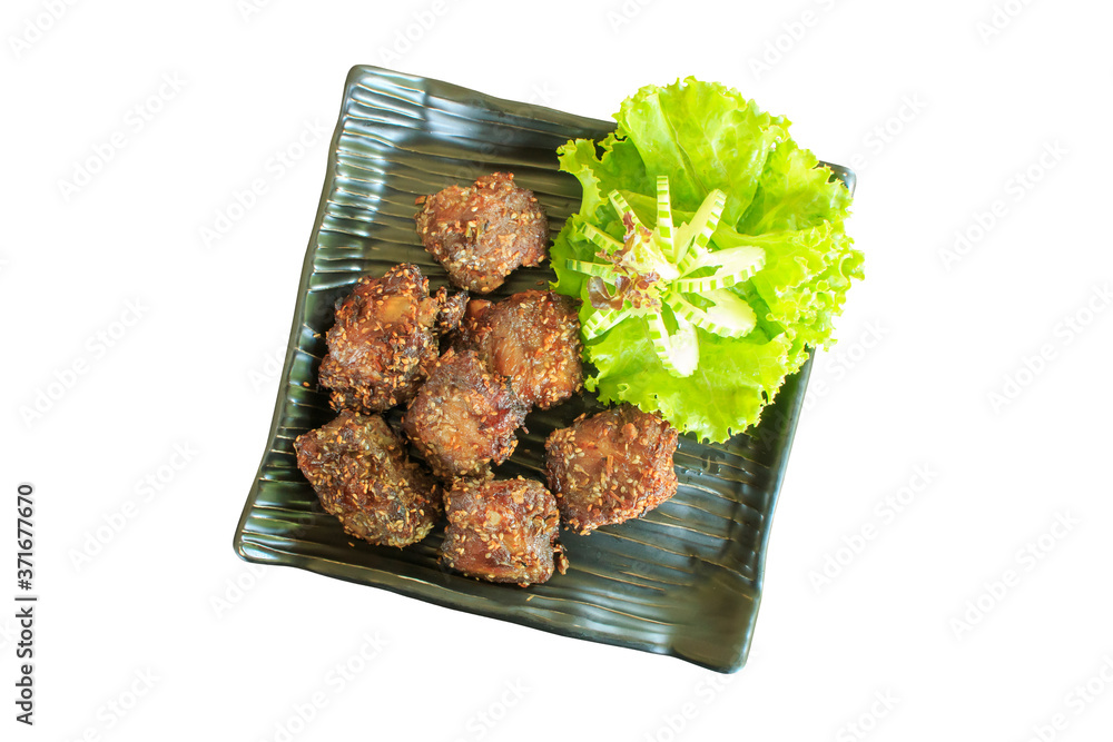 Marinated baked pork ribs isolated on white background