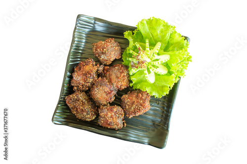 Obraz na płótnie Marinated baked pork ribs isolated on white background w salonie