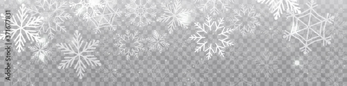 Vector heavy snowfall, snowflakes in different shapes and forms. Snow flakes, snow background. Falling Christmas