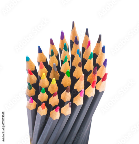 Plain black colorful pencils for drawing isolate photo