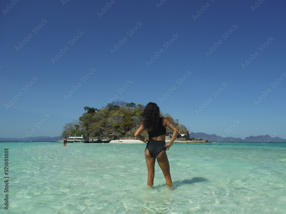 back woman bikini beach paradise 
