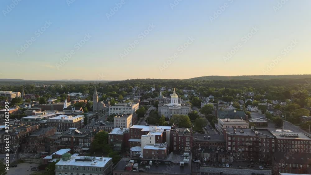 Downtown Concord, New Hampshire at sunset (Aerial 4K drone video) Downtown Concord, New Hampshire at sunset (Aerial 4K drone video)