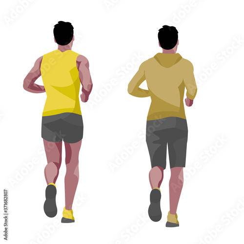 Two figures of an African man running from behind