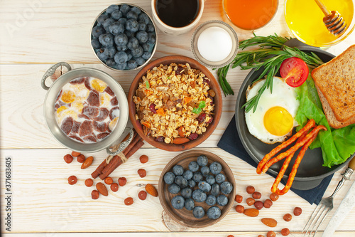 Healthy breakfast on an old background