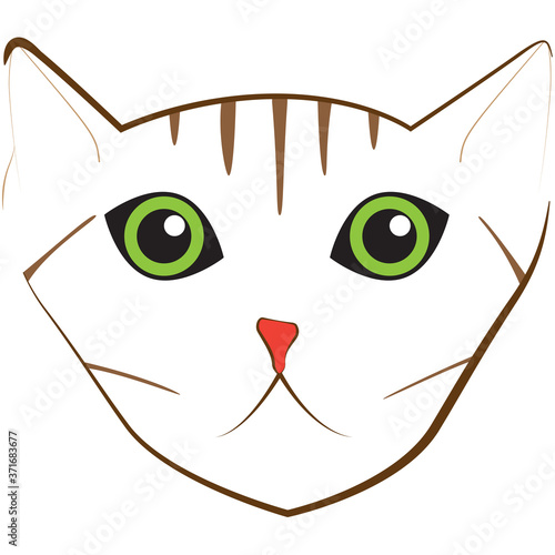 colorful portrait of white cat with green eyes and orange nose