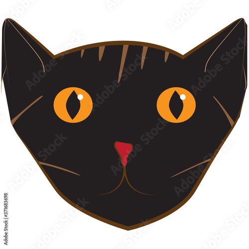 colorful portrait of brown cat with orange eyes and red nose