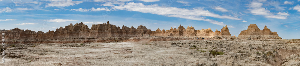 panorama of rock formations at badlands national park