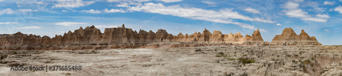 panorama of rock formations at badlands national park