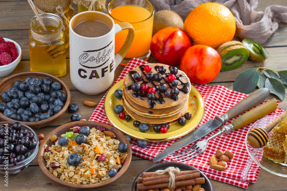 Healthy breakfast on an old background Healthy breakfast on an old background