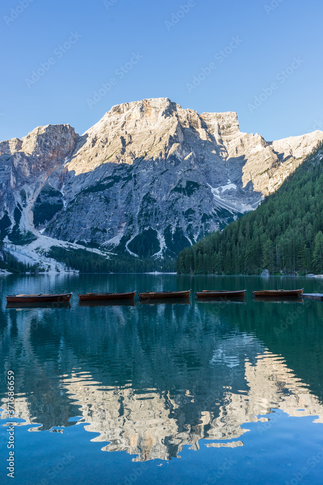 Boats on lake Braies, Italy