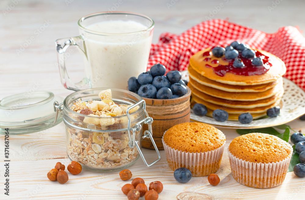 Healthy breakfast on an old background Healthy breakfast on an old background
