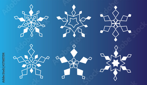 Set of white Snowflake icon. snowflake isolated in blue background. snowflakes element.  Winter snowflake vector icon