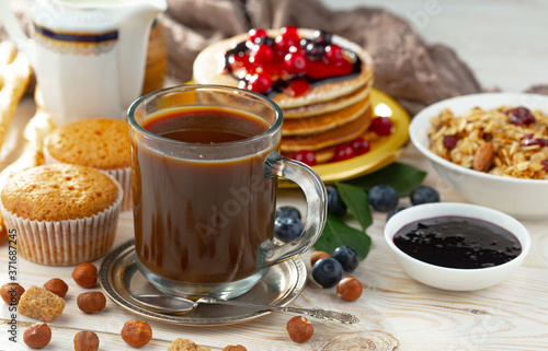 Healthy breakfast on an old background